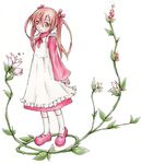  asahikawa_hiyori dress flower long_hair original pink_eyes pink_hair solo twintails 