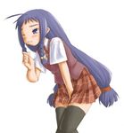  ahoge ayase_yue bell blush braid bunches hair_bell hair_ornament have_to_pee kasuga_yukihito long_hair low-tied_long_hair mahora_academy_middle_school_uniform mahou_sensei_negima! purple_eyes purple_hair school_uniform solo thighhighs twin_braids wince 