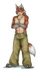  canine chest_tuft clothing fur hair korrok male mammal pants solo topless tuft white_hair wolf 