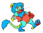  blue_fur blue_hair cartoon colorful coney_island denos fangs feline fur hair lion male mammal mane open_mouth orange_fur pawpads saelea-grace solo striped stripes whiskers 