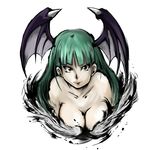  breasts cleavage demon_girl green_hair head_wings ink jacky_(artist) large_breasts long_hair marvel_vs._capcom marvel_vs._capcom_3 morrigan_aensland solo succubus upper_body vampire_(game) wings yellow_eyes 