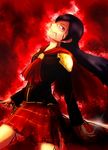  black_hair blood cape final_fantasy final_fantasy_type-0 long_hair pixiv_thumbnail queen_(fft-0) red_eyes resized skirt sword toshi_xion weapon 