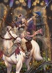  armor crown fantasy fujimaru_(green_sparrow) horns horse horseback_riding original riding solo sword weapon 