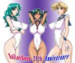  bishoujo_senshi_sailor_moon blush breasts cleavage dark_skin erect_nipples kaiou_michiru large_breasts leotard marubayashi_shumaru meiou_setsuna open_mouth sailor_neptune sailor_pluto sailor_saturn sailor_uranus smile solar_system_development_organization ten'ou_haruka 