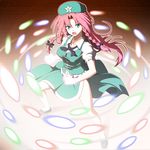  bad_id bad_pixiv_id bow braid chinese_clothes danmaku fighting_stance green_eyes hair_bow hat highres hong_meiling kawazuishi long_hair open_mouth red_hair shoes solo star touhou twin_braids 