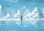  aqua_hair bad_id bad_pixiv_id boots closed_eyes cloud day detached_sleeves haijin hatsune_miku highres long_hair necktie reflection salt_flats skirt sky solo thigh_boots thighhighs twintails very_long_hair vocaloid water 