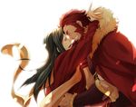  armor black_hair cape coat fate/zero fate_(series) greaves hug long_hair lord_el-melloi_ii male_focus multiple_boys older red_coat red_hair rider_(fate/zero) tears time_paradox waver_velvet white_background yun_(neo) 