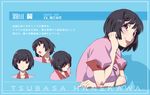  black_hair bob_cut character_sheet hair_ornament hairclip hanekawa_tsubasa looking_back monogatari_(series) nisemonogatari official_art purple_eyes short_hair tongue translated watanabe_akio 