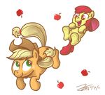  apple apple_bloom_(mlp) applebloom_(mlp) applejack_(mlp) blonde_hair cub equine female feral friendship_is_magic fruit green_eyes hair happy horse mammal my_little_pony pony red_hair sibling siblings sisters smile young zicygomar 