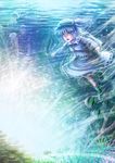  backpack bag blue_eyes blue_hair boots bubble fish hair_bobbles hair_ornament hat highres jellyfish kawashiro_nitori key lif open_mouth skirt skirt_set solo touhou two_side_up underwater 