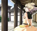  arms_behind_back byoin earmuffs looking_at_viewer looking_back purple_hair smile solo touhou toyosatomimi_no_miko 