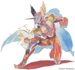  alkaiser armor bodysuit cape full_armor greaves head_wings helmet horn muscle official_art red_(saga_frontier) saga saga_frontier superhero tomomi_kobayashi torn_clothes 