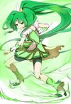  bike_shorts circlet cure_march full_body green green_background green_eyes green_hair green_shorts green_skirt long_hair midorikawa_nao minatsuki_randoseru ponytail precure shoes shorts shorts_under_skirt skirt smile smile_precure! solo tri_tails 