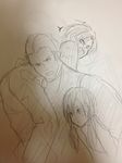  1girl 2boys carrying female jack_krauser leon_s_kennedy male manuela_hidalgo monochrome multiple_boys resident_evil resident_evil_2 resident_evil_4 resident_evil_darkside_chronicles sketch 