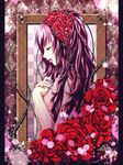  achikoako closed_eyes covering covering_breasts flower hair_flower hair_ornament hands_on_own_chest headdress long_hair megurine_luka nail_polish pink_hair plant profile rose solo thorns topless vines vocaloid 