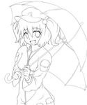  bad_id bad_pixiv_id fang greyscale hat highres kawashiro_nitori lineart looking_at_viewer monochrome open_mouth smile solo touhou two_side_up umbrella yunomi_chawan 