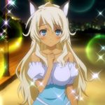  animal_ears aqua_eyes blonde_hair breasts cat_ears dark_skin large_breasts long_hair mayo_chiki! narumi_nakuru stitched 