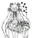  ahoge arm_at_side bangs bare_shoulders bouquet breasts closed_eyes covered_mouth facing_viewer feet_out_of_frame flower hair_between_eyes hand_up hatsune_miku headset hinata_riku holding holding_bouquet holding_flower lace lace-trimmed_skirt lineart long_hair monochrome ribbon simple_background skirt sleeveless small_breasts smelling_flower solo standing striped striped_neckwear striped_ribbon thighhighs twintails very_long_hair vocaloid white_background wrist_cuffs zettai_ryouiki 