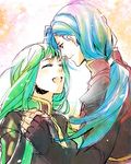  blue_hair breasts couple green_hair happy martel_yggdrasill open_mouth tales_of_(series) tales_of_symphonia yuan_ka-fai 