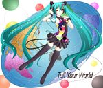  aqua_hair armpits boots globe hatsune_miku headset highres kazzha long_hair necktie one_eye_closed red_eyes skirt solo tell_your_world_(vocaloid) thigh_boots thighhighs twintails very_long_hair vocaloid 
