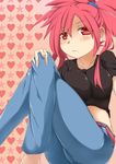  ass asuna_(pokemon) belt blush breasts denim gym_leader heart jeans pants pokemon red_eyes red_hair shinobu_panda star 