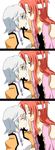  3koma bare_shoulders blue_eyes breasts comic eyes_closed green_eyes headband lowres raine_sage red_hair refill_sage short_hair silver_hair smile tales_of_(series) tales_of_symphonia zelos_wilder 