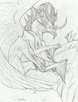  ears eyes fangs feathers female feral fluid_gender flying furred hexapodal horn long_mane male monster myfi not_a_dragon_so_dont_tag_her_as_one sketch syndicatekatell teeth traditional traditional_media wings 