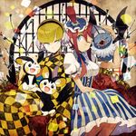  alternate_costume blonde_hair blue_eyes emolga fuuro_(pokemon) gen_5_pokemon hair_ornament hairband japanese_clothes kamitsure_(pokemon) kimono multiple_girls one_eye_closed osamu_(jagabata) pokemon pokemon_(creature) pokemon_(game) pokemon_bw red_hair round_window smile swoobat window 