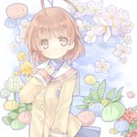  antenna_hair brown_eyes brown_hair clannad dango_daikazoku flower furukawa_nagisa highres hikarizaka_private_high_school_uniform school_uniform serafuku shijimi_kozou short_hair solo 