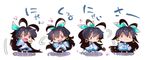  :3 :d black_hair blush_stickers chibi earrings fang ganaha_hibiki hair_ribbon hoop_earrings idolmaster idolmaster_(classic) jewelry long_hair off_shoulder open_mouth ponytail ribbon smile usoneko ||_|| 