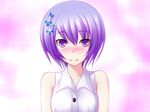  bare_shoulders blue_hair hair_ornament kawagishi_keitarou maji_de_watashi_ni_koi_shinasai! purple_eyes shiina_miyako short_hair smile solo 