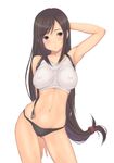  armpits black_hair blush breasts covered_nipples cowboy_shot final_fantasy final_fantasy_vii long_hair low-tied_long_hair medium_breasts midriff muffin_(sirumeria) navel open_mouth solo tifa_lockhart very_long_hair 