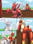  avian blaziken blue blue_eyes breasts butt comic dialog english_text eyes female fingering male masturbation mienshao mykiio nintendo nipples pok&#233;mon pok&eacute;mon pussy scizor text up video_games 