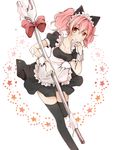  animal_ears apron bad_id bad_pixiv_id black_legwear bow breasts cat_ears fork headdress inu_x_boku_ss maid medium_breasts minmii_(minmi078) pink_hair red_eyes roromiya_karuta solo thighhighs twintails wrist_cuffs 