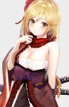  breast_hold cleavage djeeta_(granblue_fantasy) granblue_fantasy japanese_clothes open_shirt ria_(riarea00) sarashi sword 