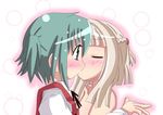  bad_id bad_pixiv_id green_hair hidamari_sketch kiss multiple_girls naruse_mai nazuna nori nude school_uniform short_hair yuri 