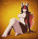  anthro antlers big_butt breasts buckteeth butt female hair horn huge_butt jackalope lagomorph long_hair looking_at_viewer mammal nipples nude pinup pose pussy red_eyes sitting solo spearfrost thighs unknown_species wide_hips 