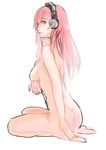  absurdres from_side headphones highres long_hair moriko06 nitroplus nude pink_eyes pink_hair sketch solo super_sonico 