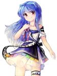  adapted_costume bad_id bad_pixiv_id blue_hair dress geppewi hinanawi_tenshi long_hair no_hat no_headwear red_eyes short_dress smile solo thigh_strap touhou transparent_background 