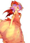  absurdres bat_wings futatsuki_eru hat highres pointy_ears profile purple_hair remilia_scarlet short_hair sideways_mouth simple_background solo touhou white_background wings 