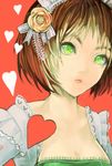  brown_hair close-up green_eyes headdress heart moriko06 original pink_background solo upper_body 