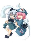  aqua_eyes bad_id bad_pixiv_id chibi closed_eyes ghost hairband hat hitodama japanese_clothes kimono konpaku_youmu konpaku_youmu_(ghost) mizuse_kiseki multiple_girls pink_hair ribbon saigyouji_yuyuko short_hair silver_hair touhou 