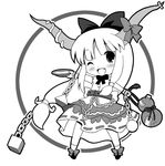  chibi greyscale ibuki_suika michii_yuuki monochrome solo touhou 