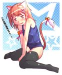  animal_ears cat_ears copyright_request nyazui one-piece_swimsuit school_swimsuit solo swimsuit tail thighhighs 