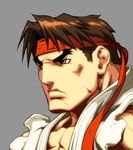  alvin_lee angry bangs brown_hair chest close-up closed_mouth dougi eyebrows face frown grey_background headband japanese_clothes looking_away male_focus muscle official_art orange_eyes parted_bangs ryuu_(street_fighter) simple_background sleeveless solo street_fighter street_fighter_ii_(series) thick_eyebrows udon_entertainment 