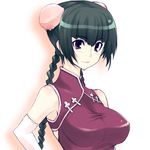  bare_shoulders black_hair braid breasts bun_cover china_dress chinese_clothes dress gundam gundam_00 large_breasts oohira_sunset smile solo wang_liu_mei 