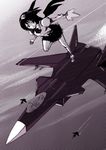  ace_combat aircraft airplane bad_id bad_pixiv_id cofepig condensation_trail fighter_jet halftone hat jet looking_away military military_vehicle monochrome purple shameimaru_aya skirt solo touhou wings 