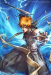  bandages bleach kevin_yan kurosaki_ichigo male_focus orange_hair shikai solo sword weapon zangetsu_(shikai) 