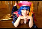  blue_hair breasts cleavage cosplay jiangshi large_breasts lei_lei photo red_eyes solo vampire_(game) wig 