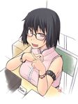  black_hair breast_rest breasts glasses large_breasts original ryou solo 